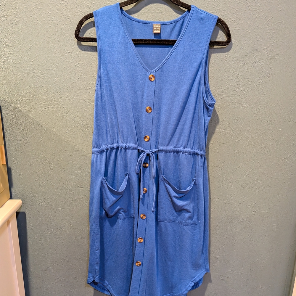 SHEIN Blue Button-Front Midi Dress
